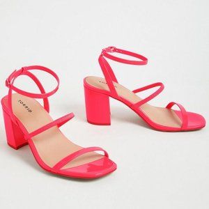 Hot Pink Faux Patent Leather Ankle Strap Block Heel (WW)